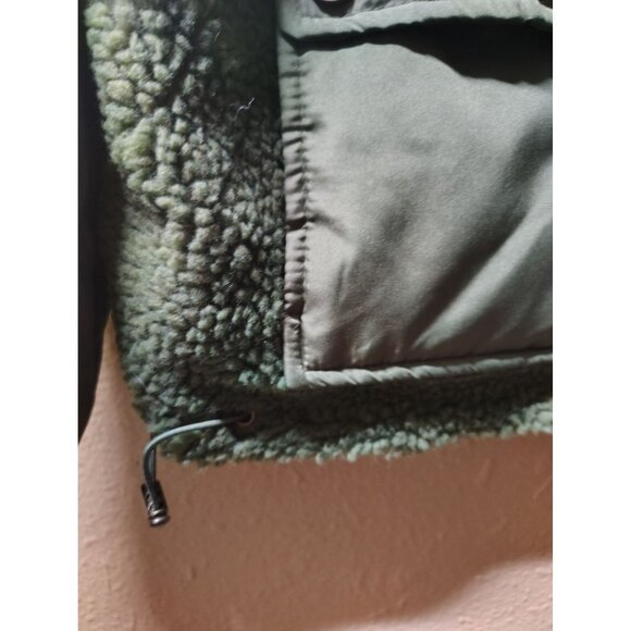Reversible Sherpa quilted trucker bomber jacket oversized women's olive green - Picture 10 of 10